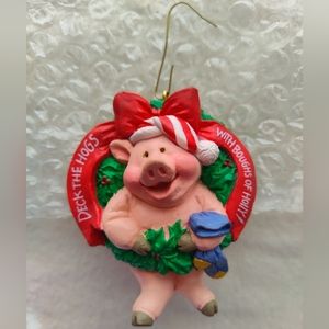 Vintage 90s Hallmark Keepsake Ornament Deck the Hogs Handcrafted - Dated 1992